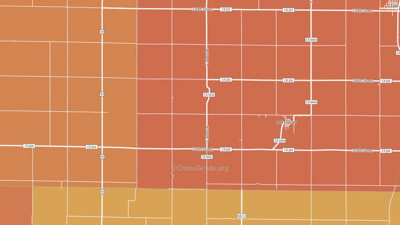 Northboro, IA Map of Robbery Rates