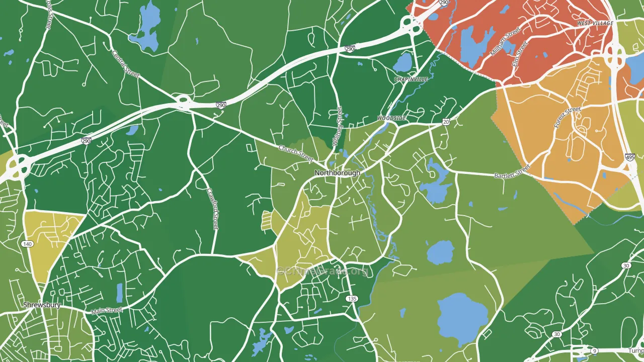 Northborough, MA Map of Robbery Rates