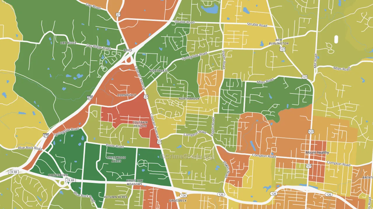 Northbrook, Cincinnati, OH Map of Robbery Rates