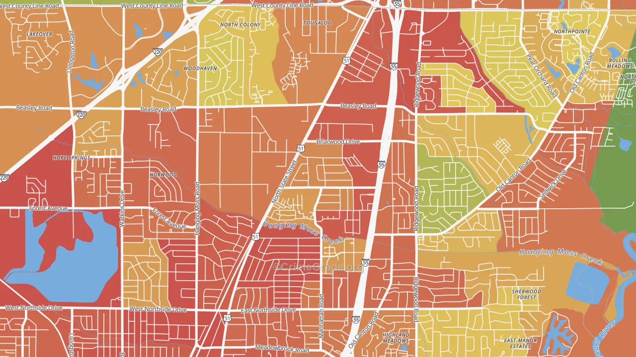 Northbrook, Jackson, MS Map of Robbery Rates