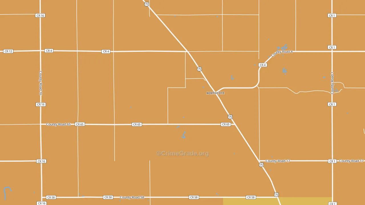 Northcote, MN Map of Robbery Rates