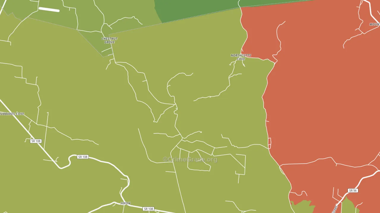 Northcutts Cove, TN Map of Robbery Rates