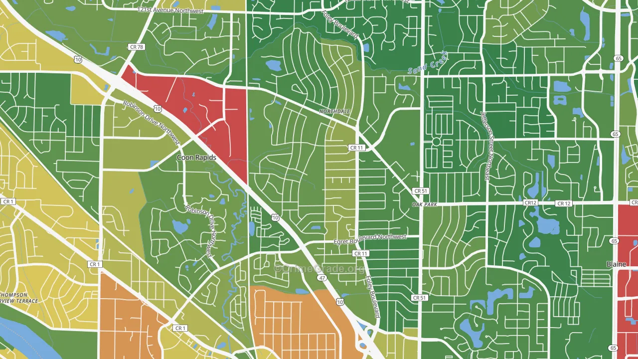 Northdale, Coon Rapids, MN Map of Robbery Rates