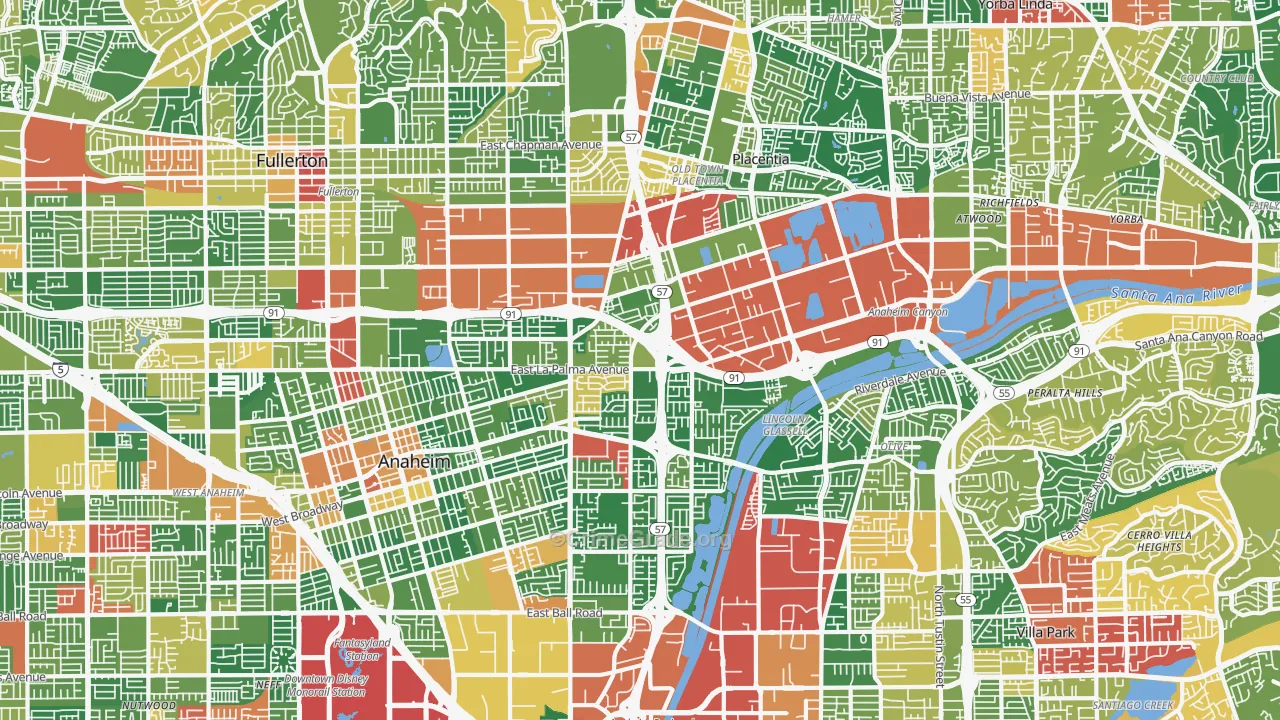 Northeast, Anaheim, CA Map of Robbery Rates