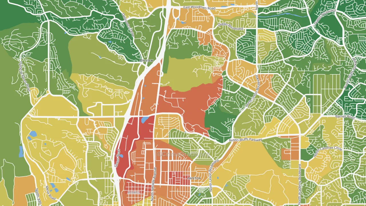 Northeast Colorado Springs, Colorado Springs, CO Map of Robbery Rates