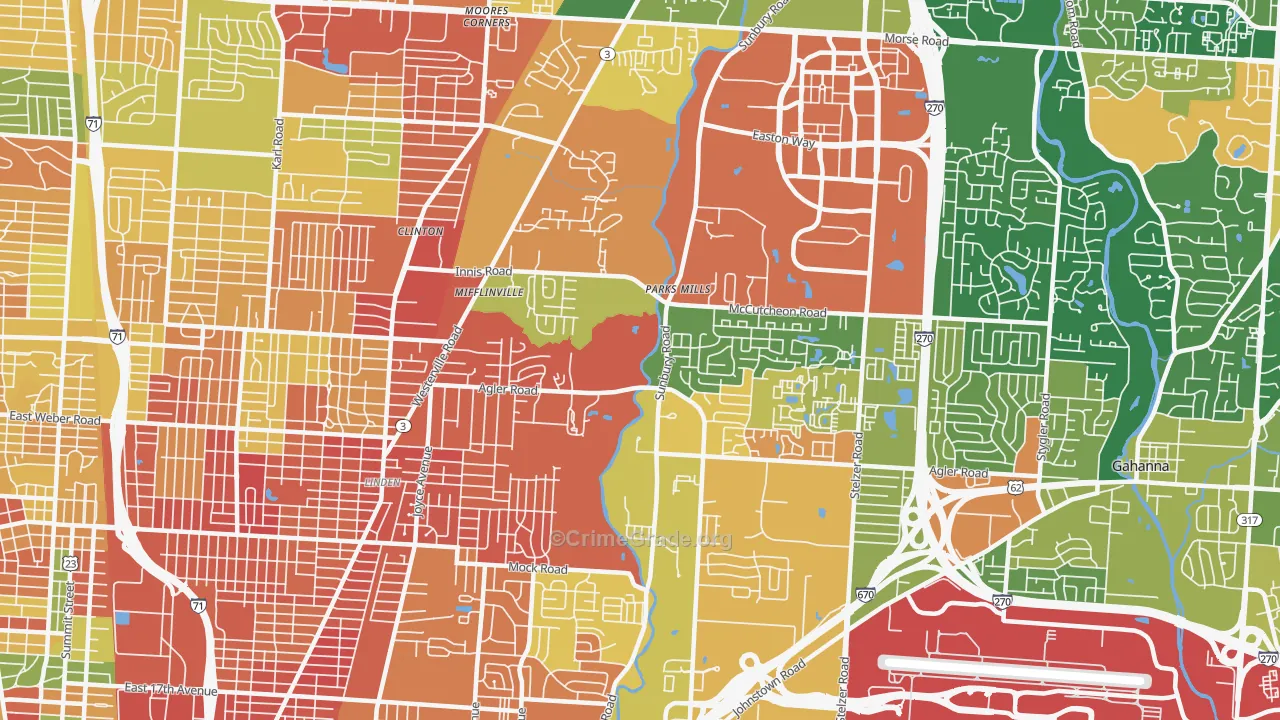 Northeast, Columbus, OH Map of Robbery Rates