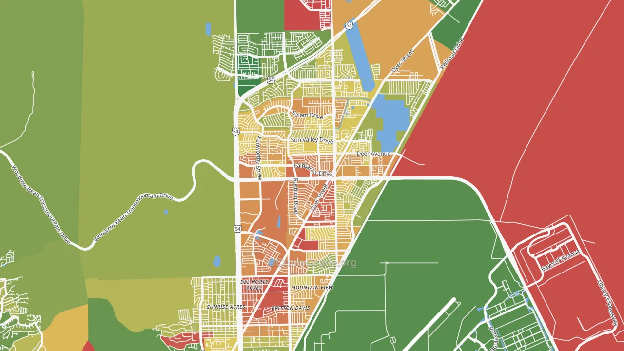 Northeast, El Paso, TX Map of Robbery Rates