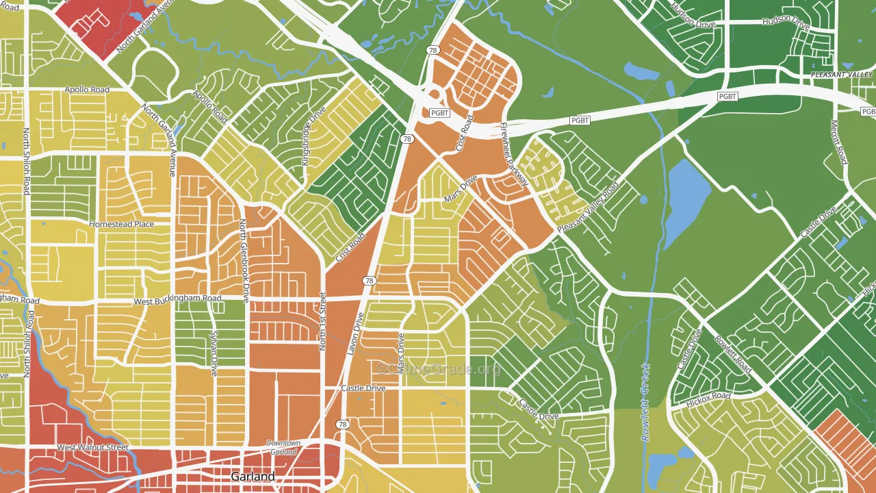 Northeast Garland, Garland, TX Map of Robbery Rates
