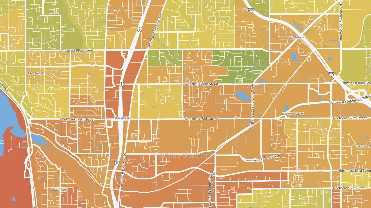 Northeast Hazel Dell, Hazel Dell, WA Map of Robbery Rates