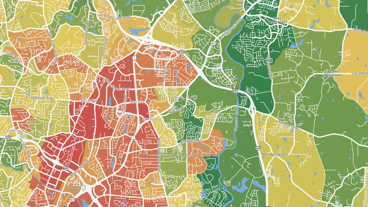 Northeast Raleigh, Raleigh, NC Map of Robbery Rates