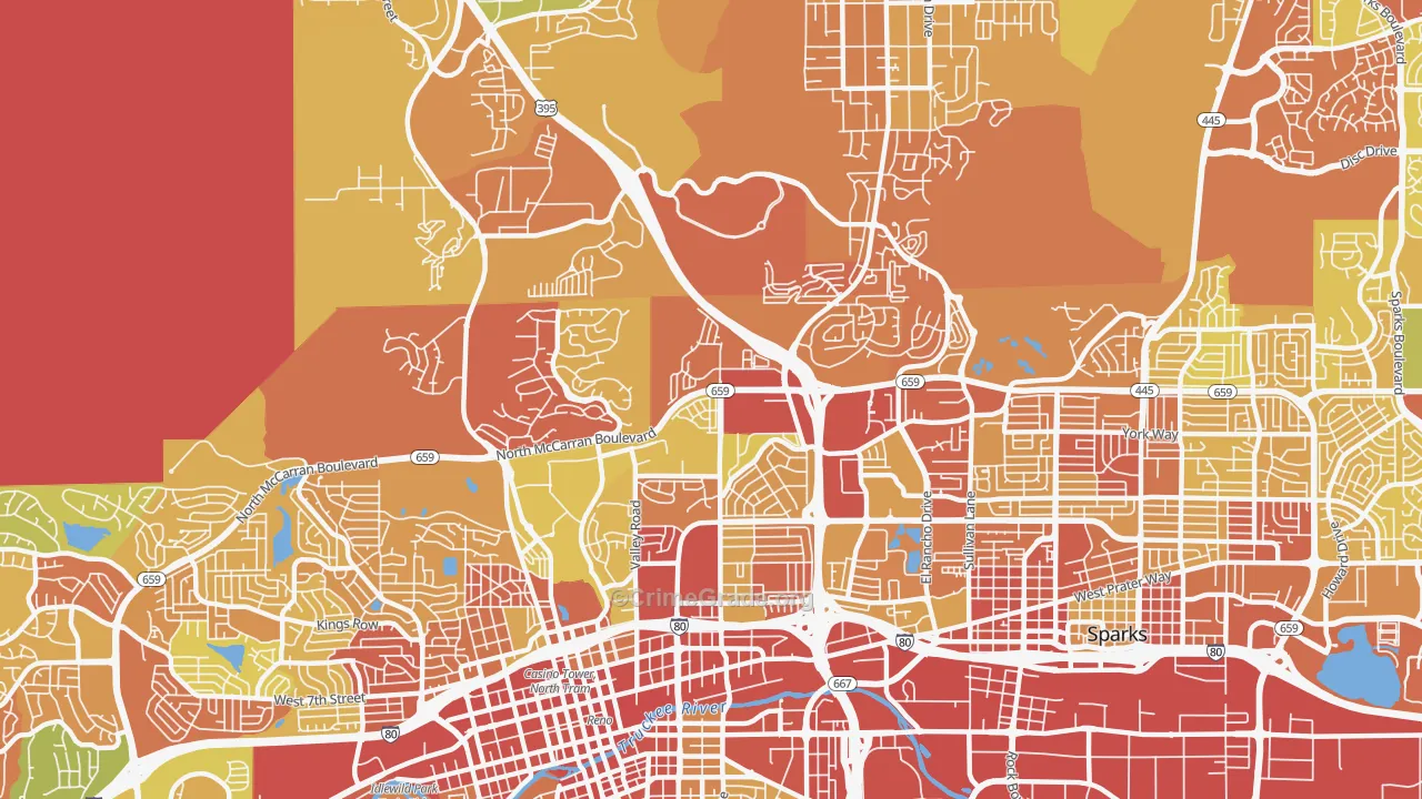 Northeast, Reno, NV Map of Robbery Rates