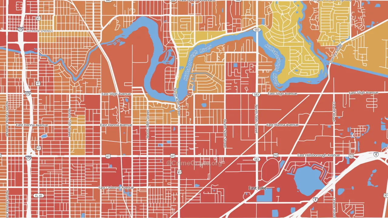 Northeast, Tampa, FL Map of Robbery Rates