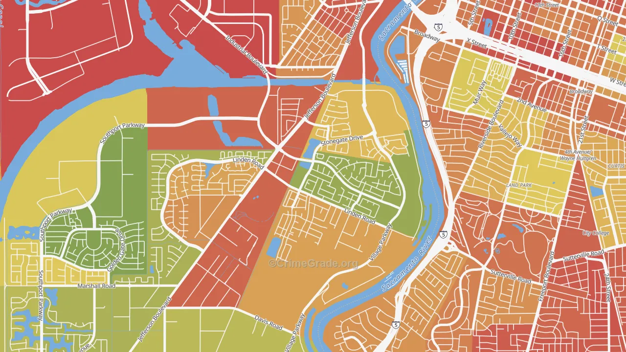 Northeast Village, West Sacramento, CA Map of Robbery Rates