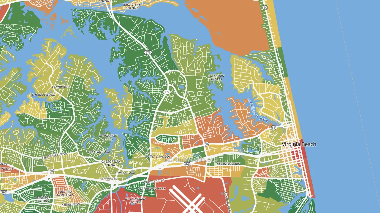 Northeast, Virginia Beach, VA Map of Robbery Rates