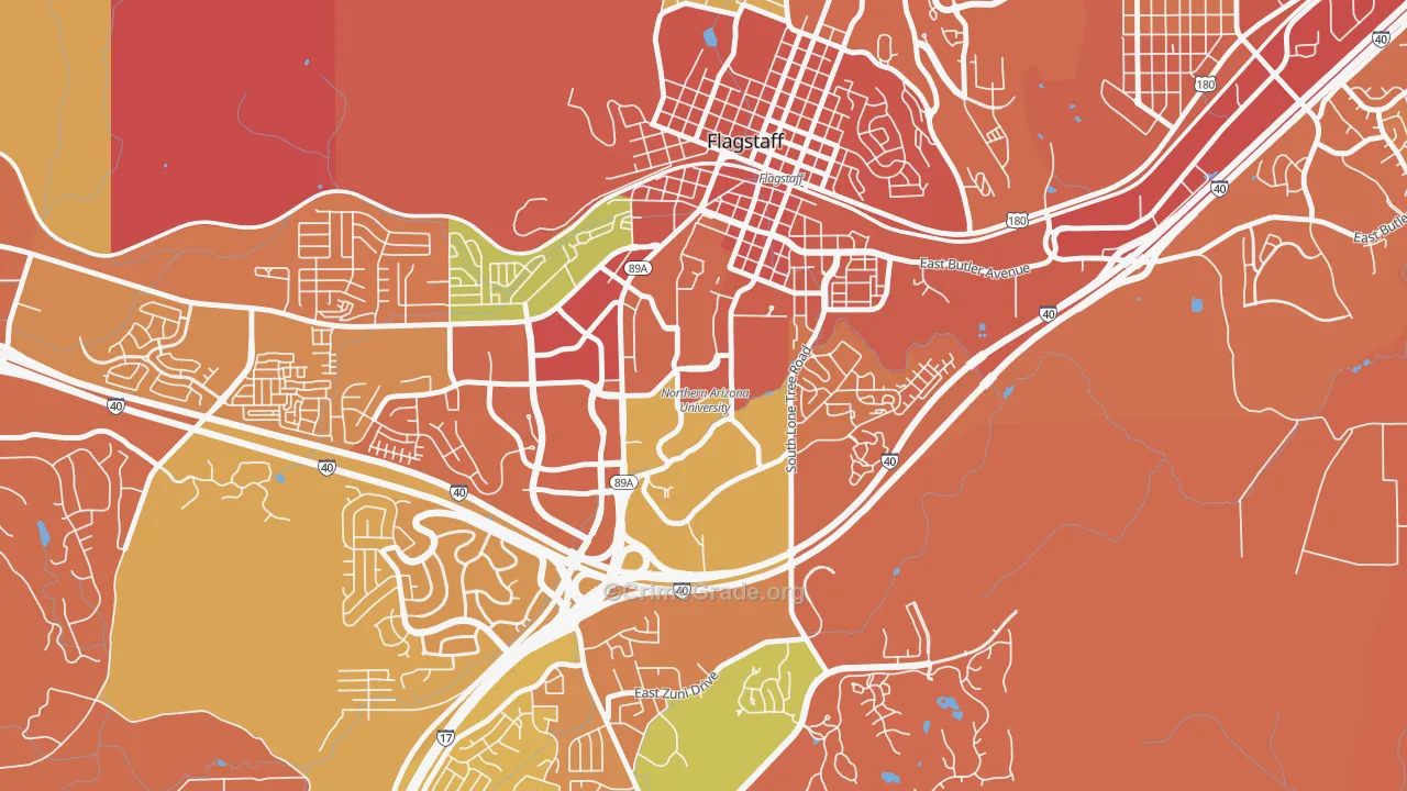 Northern Arizona University, Flagstaff, AZ Map of Robbery Rates
