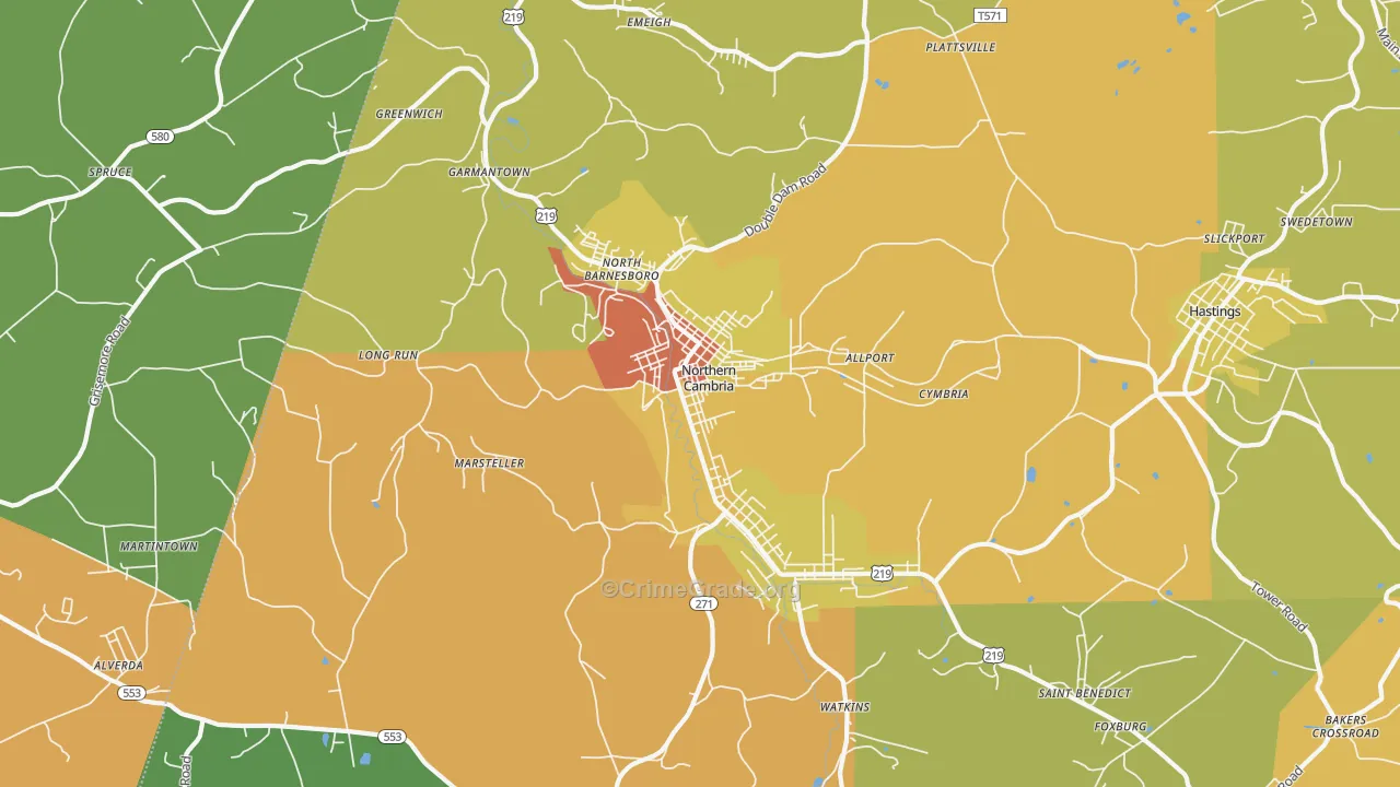 Northern Cambria, PA Map of Robbery Rates