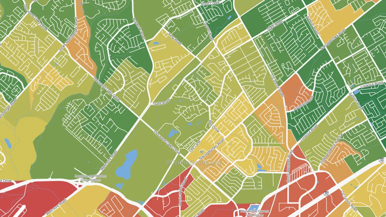 Northern Hills, San Antonio, TX Map of Robbery Rates