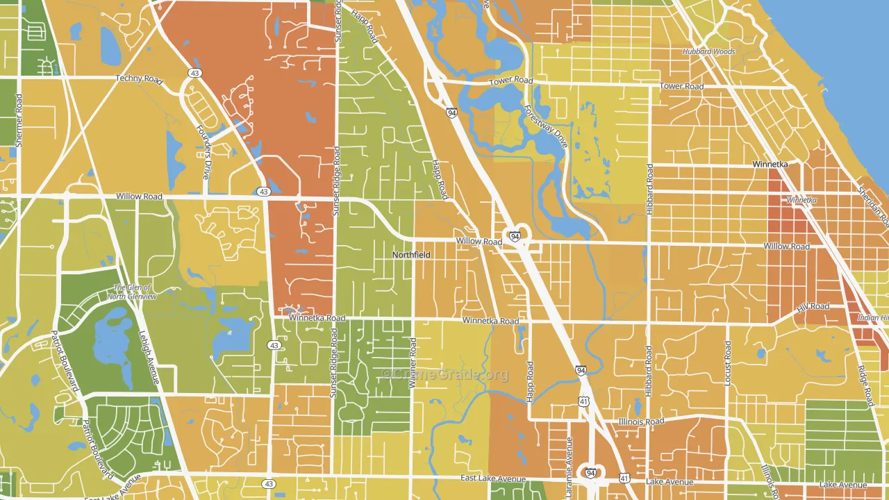 Northfield, IL Map of Robbery Rates