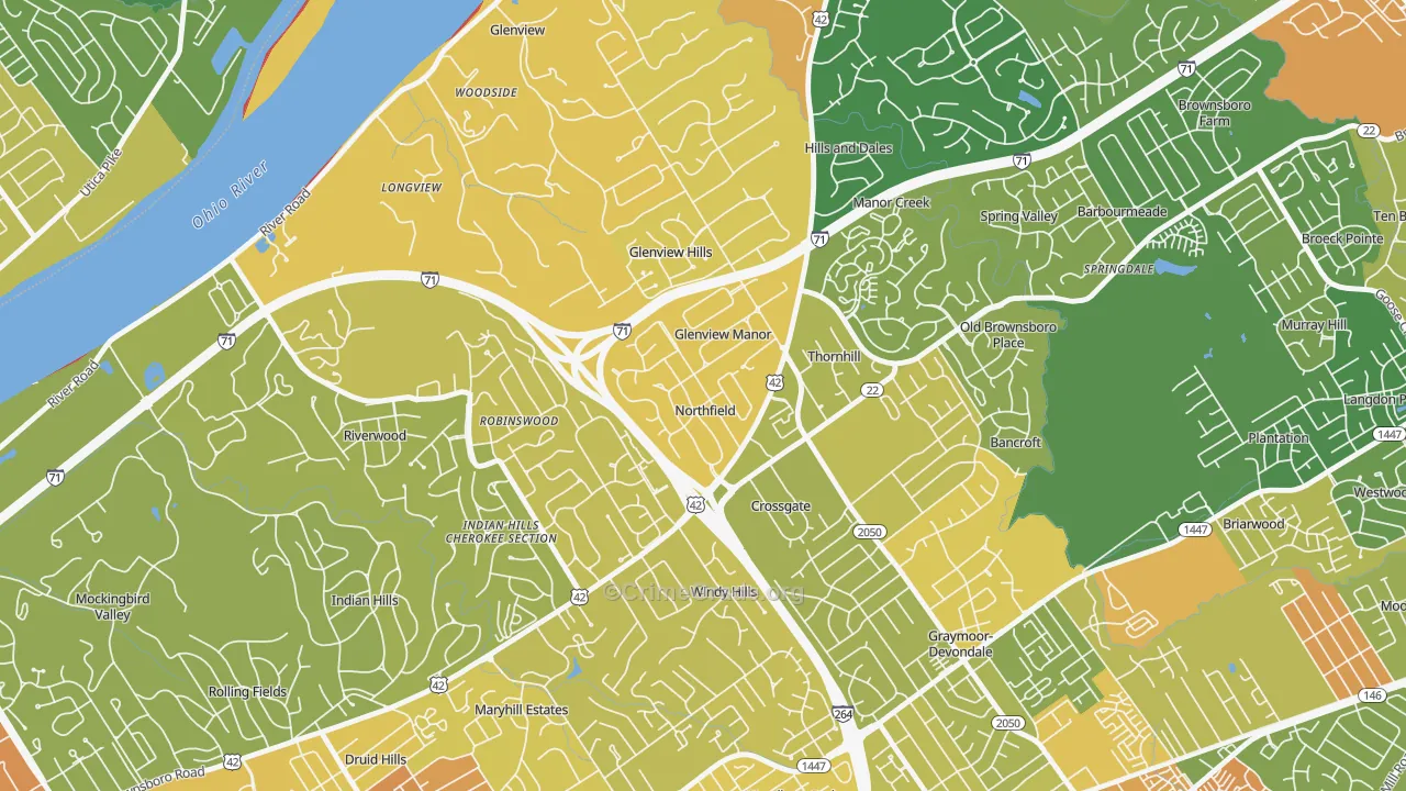 Northfield, KY Map of Robbery Rates