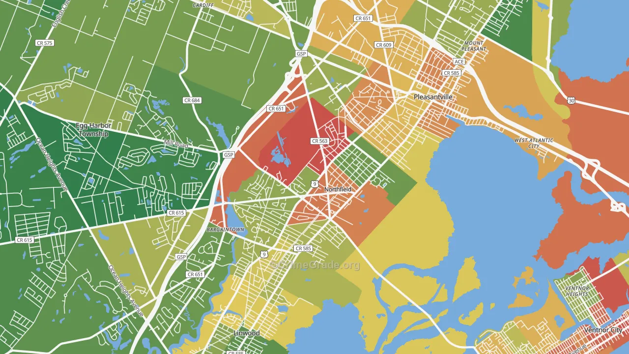 Northfield, NJ Map of Robbery Rates