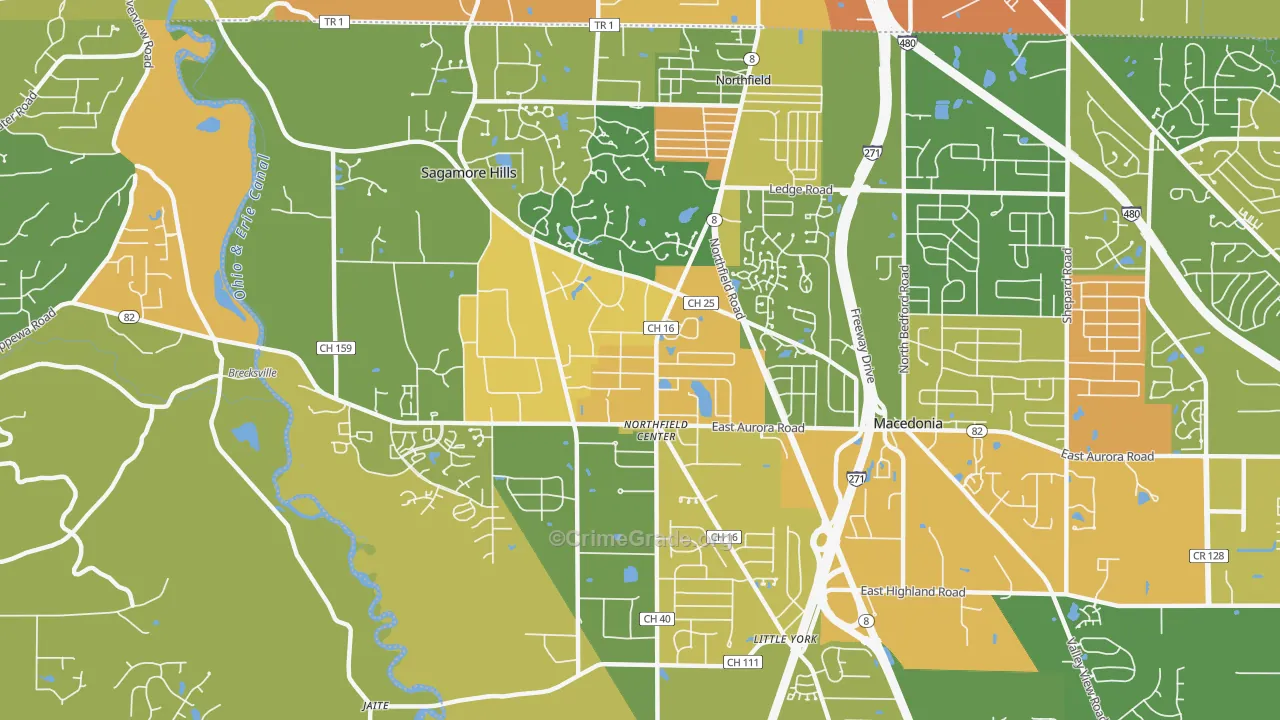 Northfield, OH Map of Robbery Rates