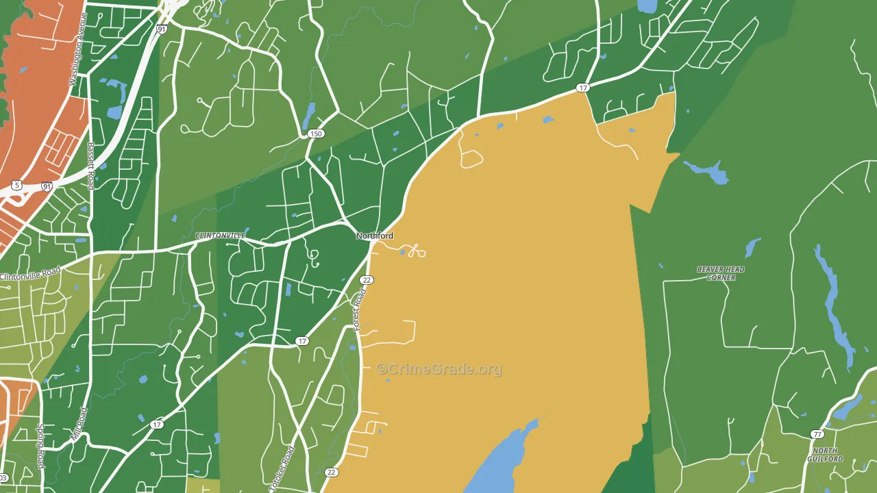 Northford, CT Map of Robbery Rates