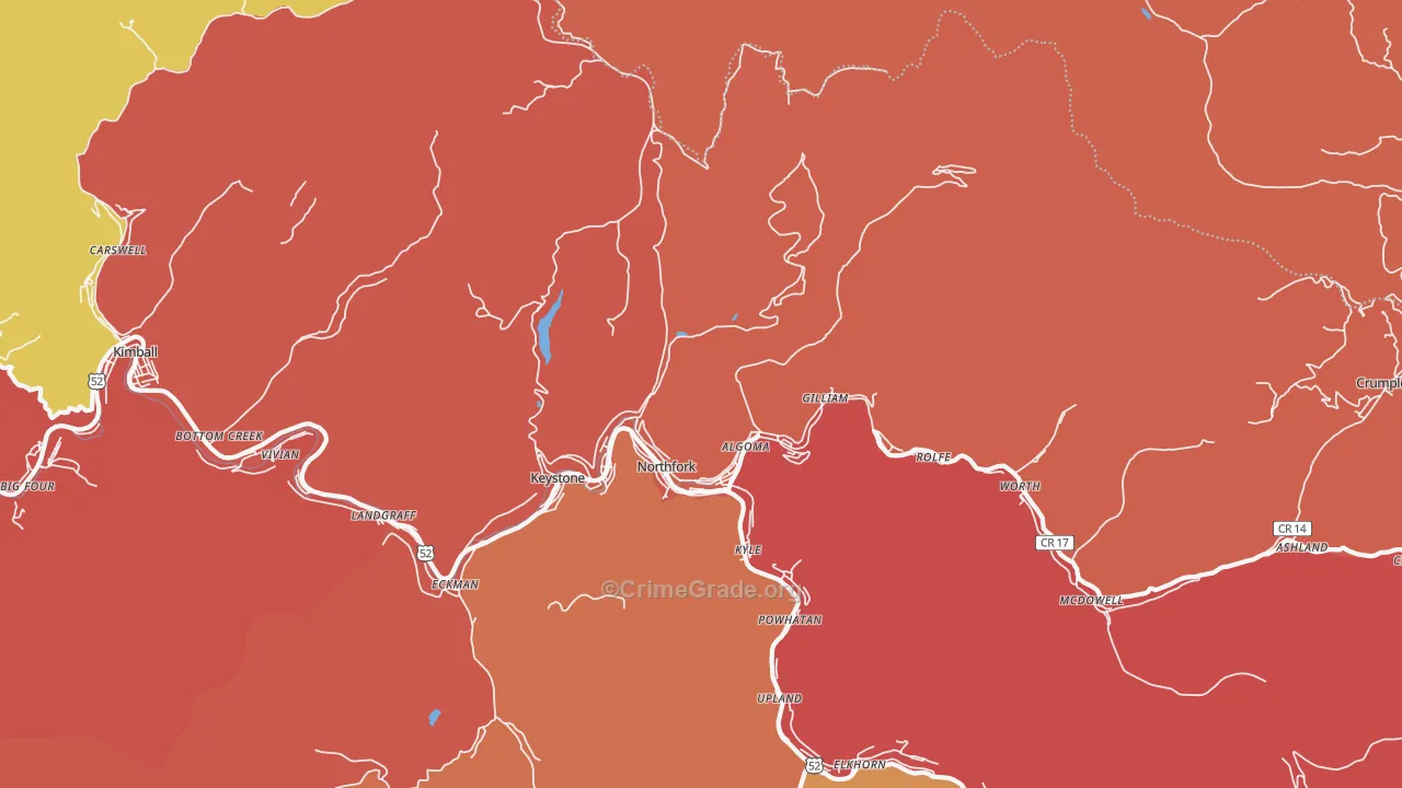 Northfork, WV Map of Robbery Rates