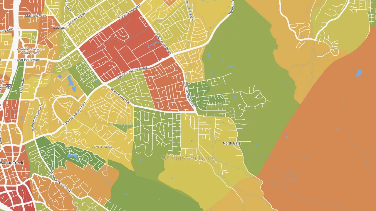 Northgate Area, Walnut Creek, CA Map of Robbery Rates