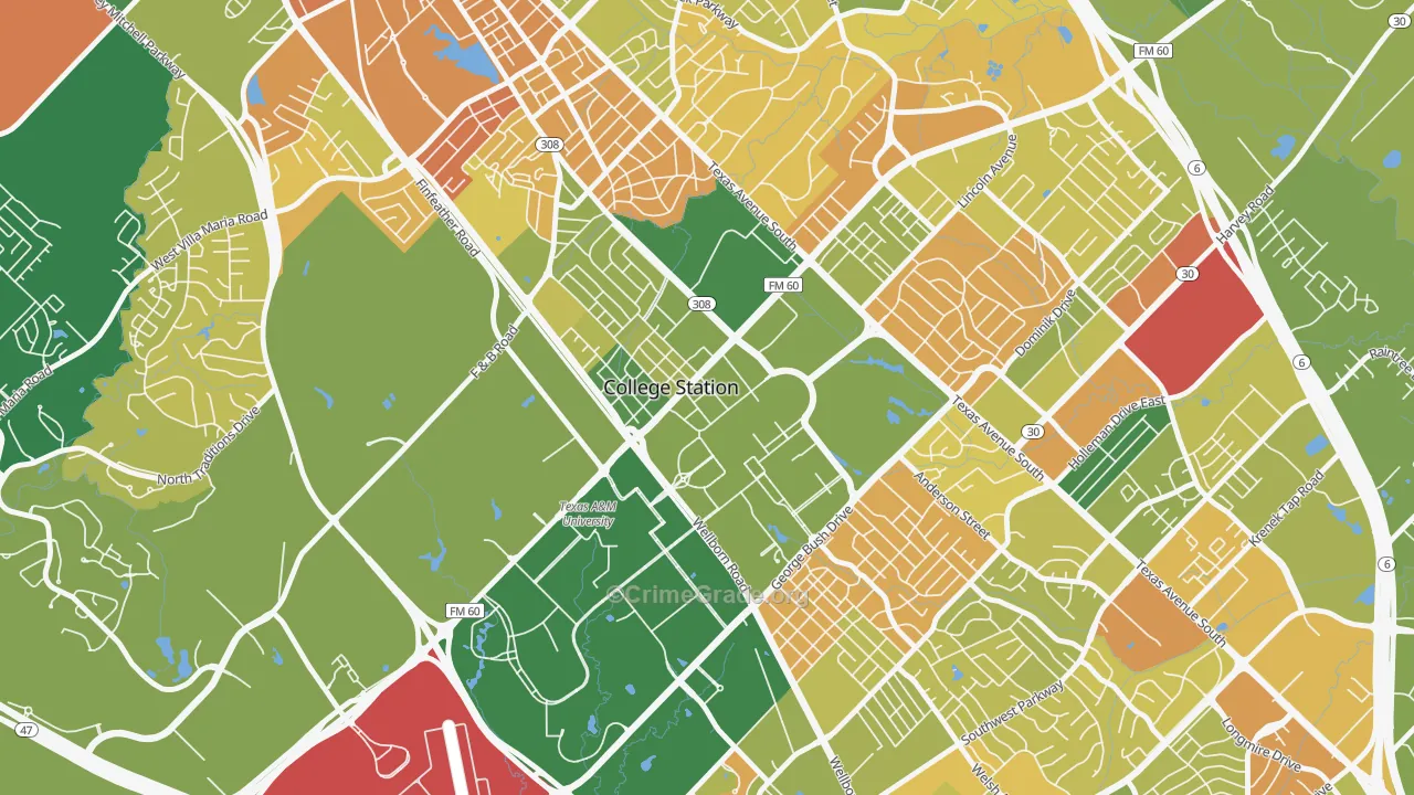 Northgate, College Station, TX Map of Robbery Rates