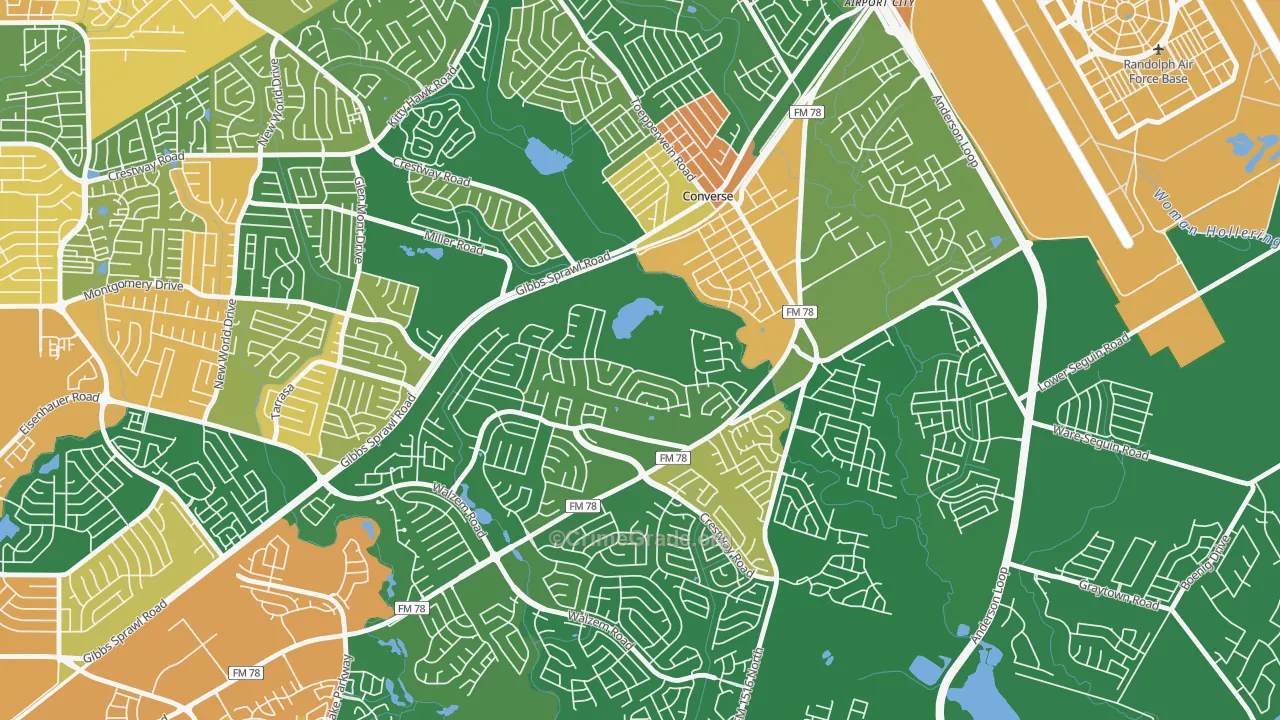 Northhampton, Converse, TX Map of Robbery Rates