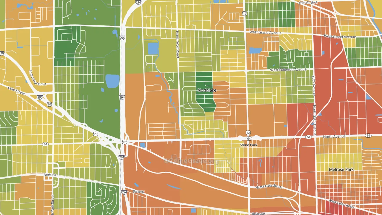 Northlake, IL Map of Robbery Rates