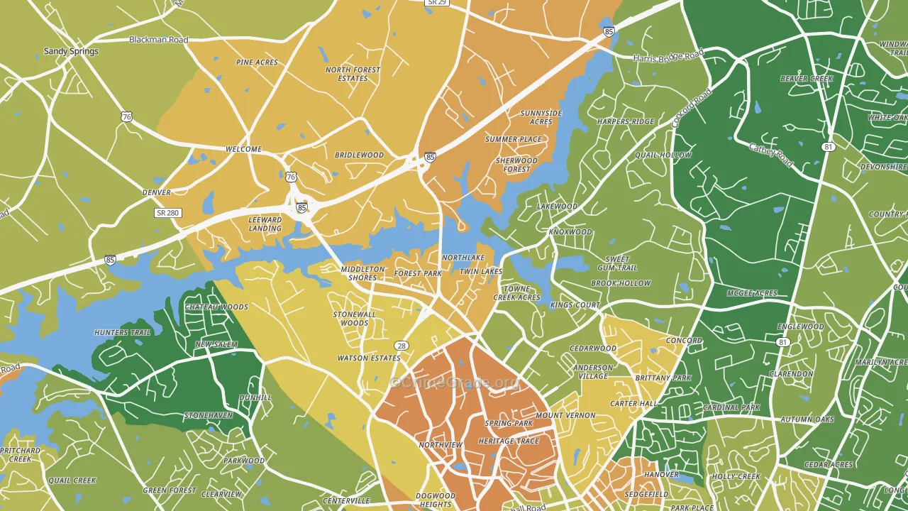 Northlake, SC Map of Robbery Rates