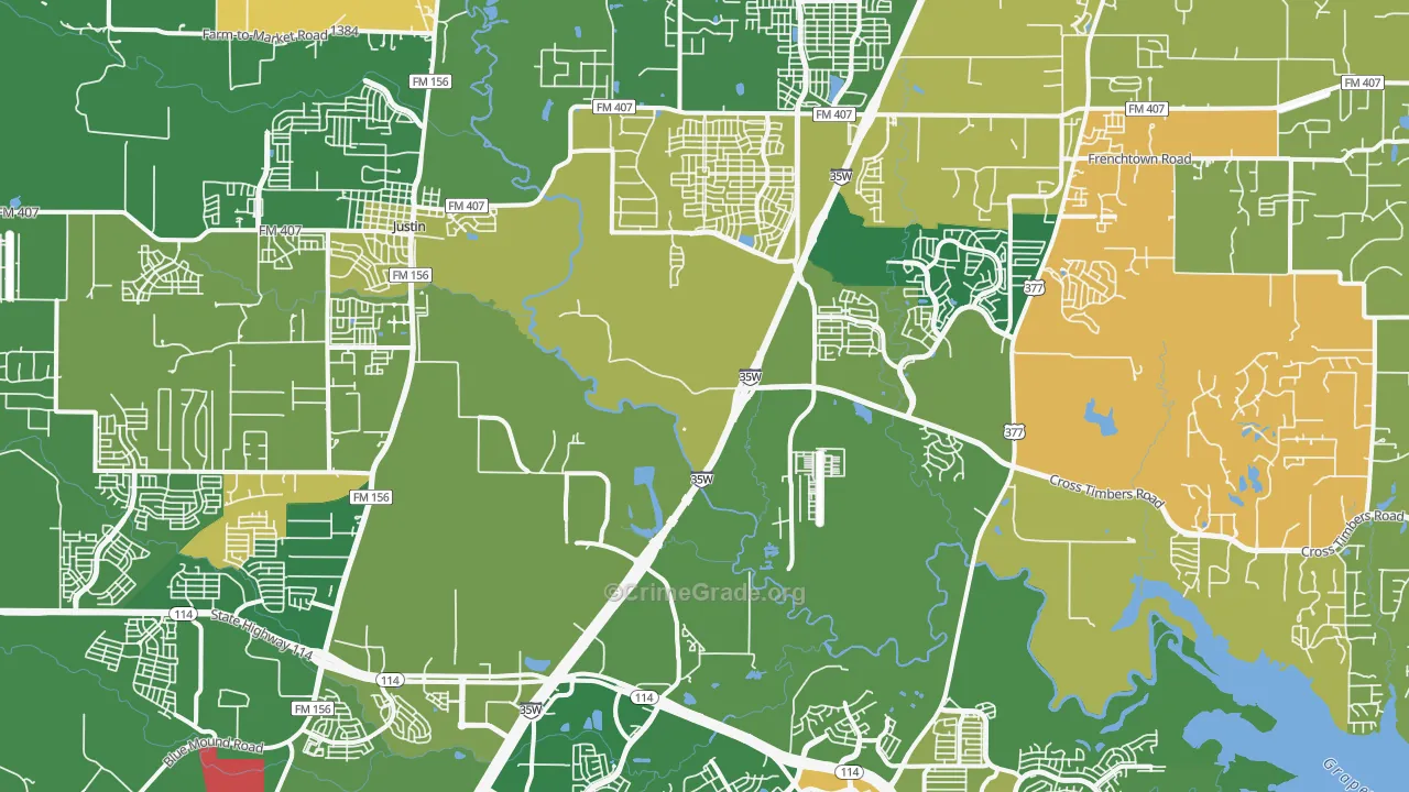 Northlake, TX Map of Robbery Rates