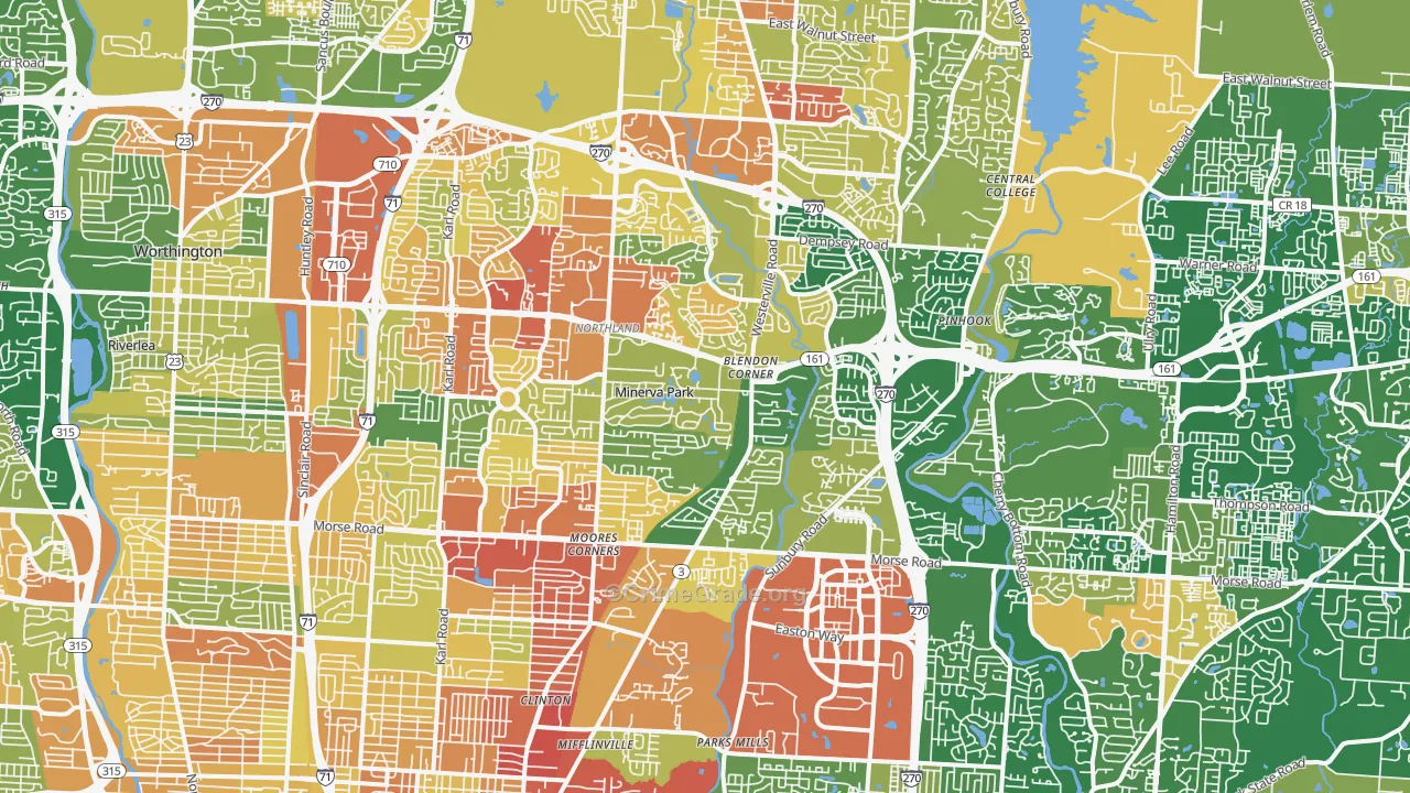 Northland, Columbus, OH Map of Robbery Rates