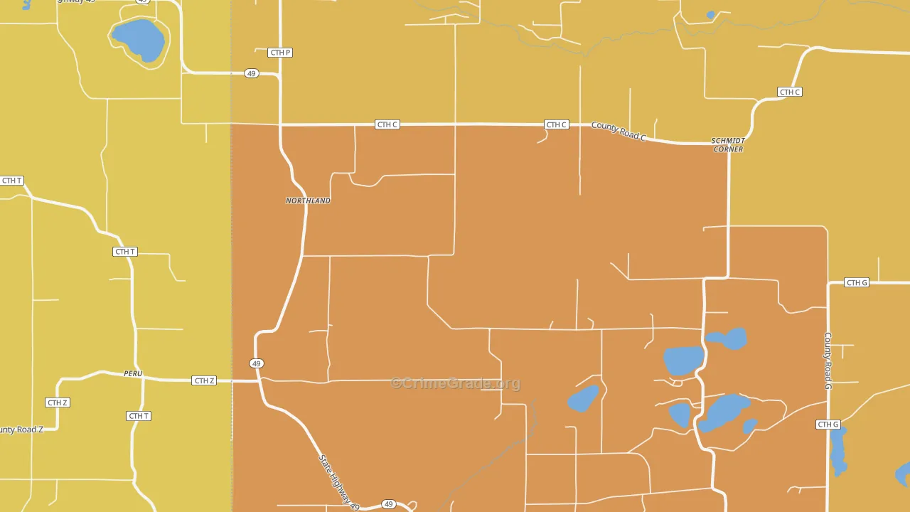 Northland, WI Map of Robbery Rates