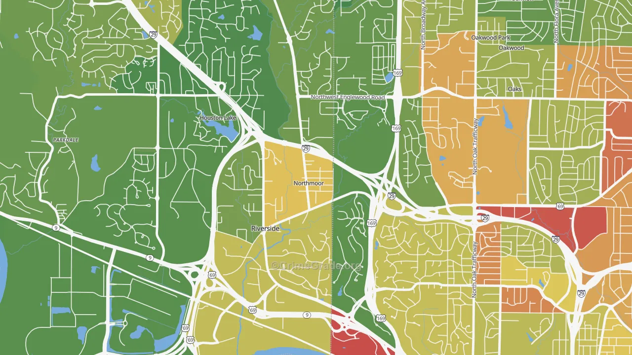 Northmoor, MO Map of Robbery Rates