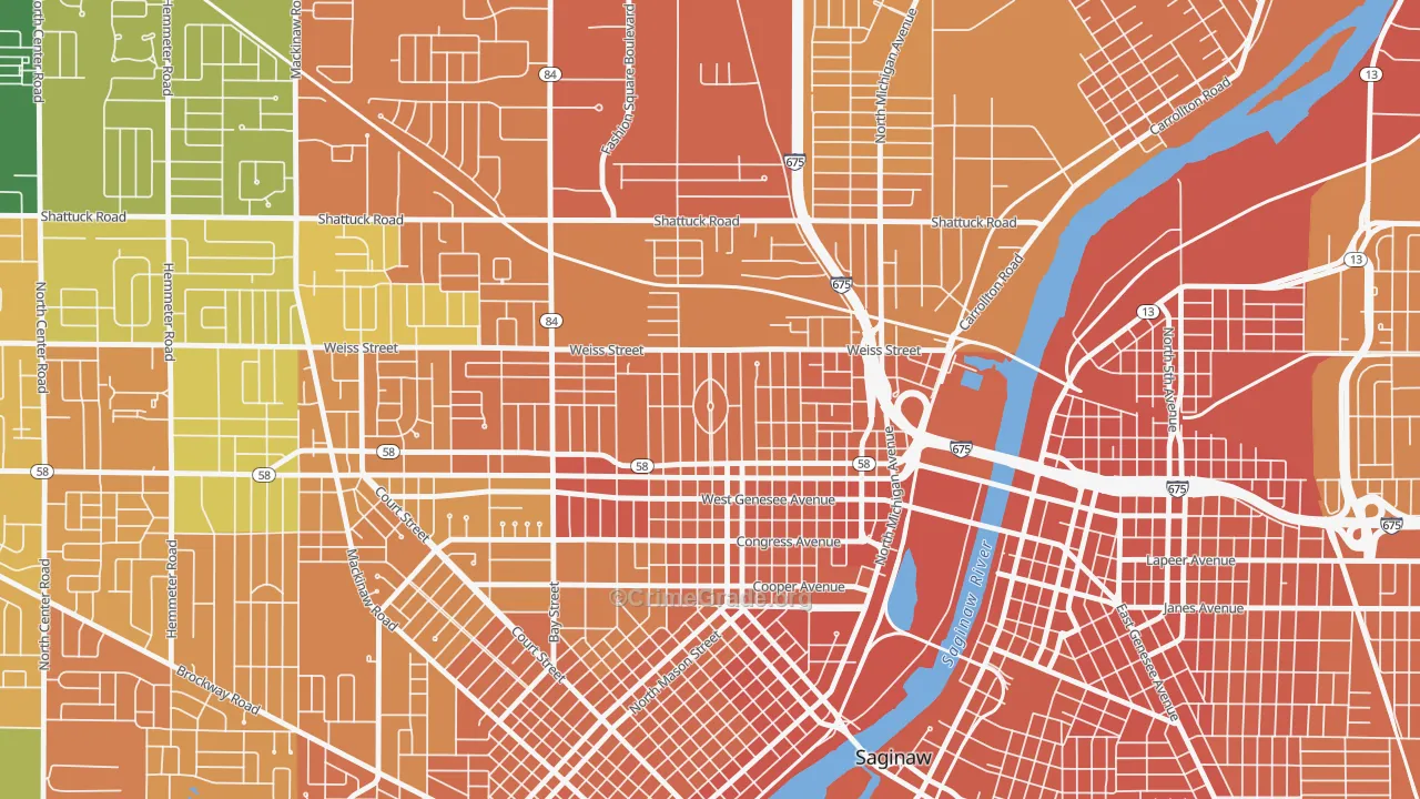 Northmoor, Saginaw, MI Map of Robbery Rates