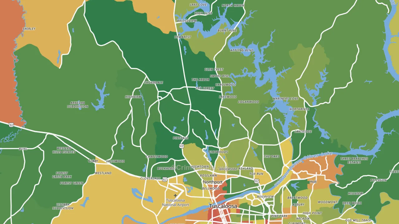 Northport, AL Map of Robbery Rates