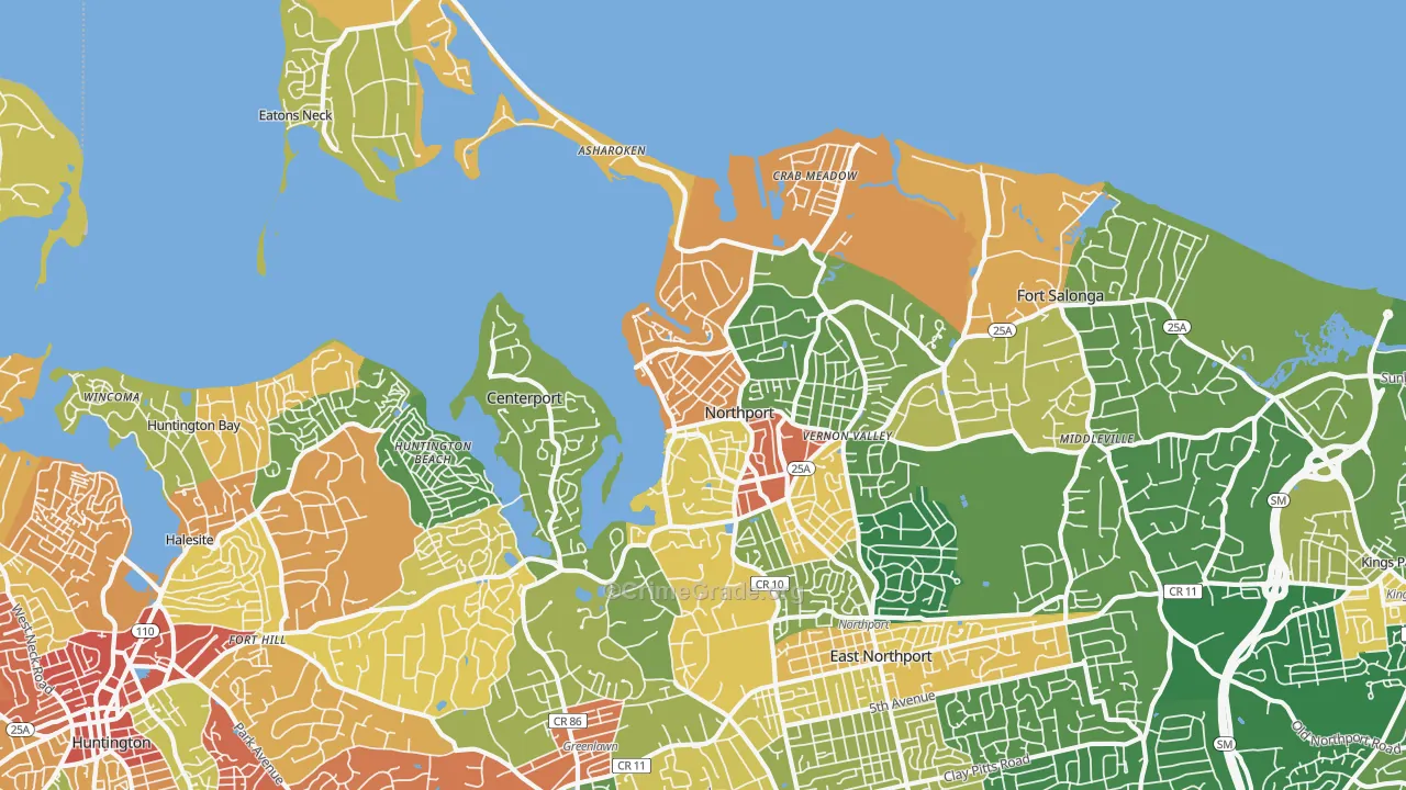 Northport, NY Map of Robbery Rates
