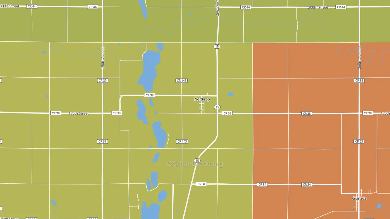 Northrop, MN Map of Robbery Rates