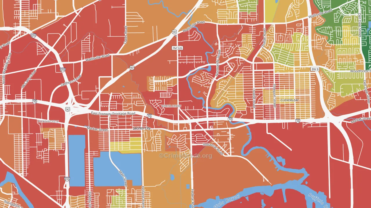 Northshore, Houston, TX Map of Robbery Rates
