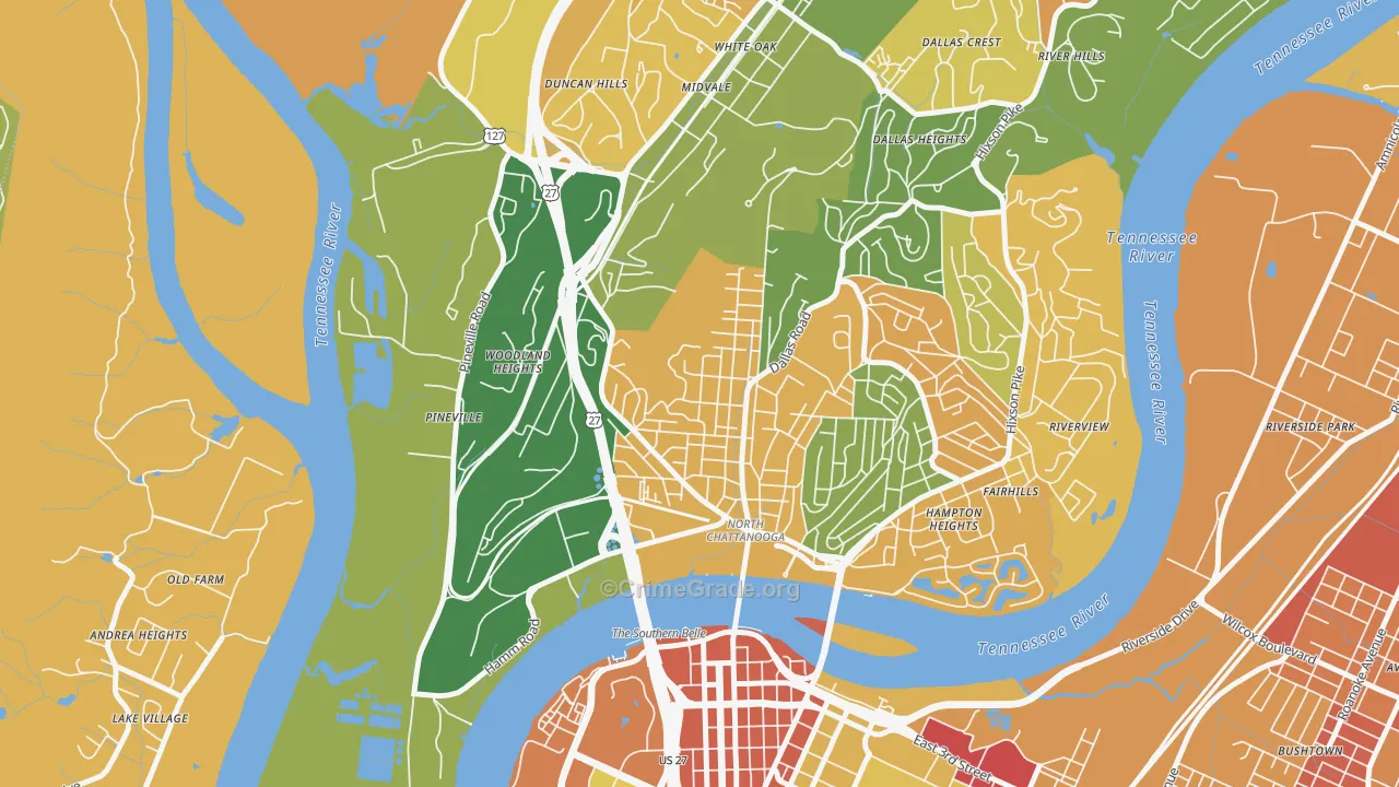 Northside Community, Chattanooga, TN Map of Robbery Rates