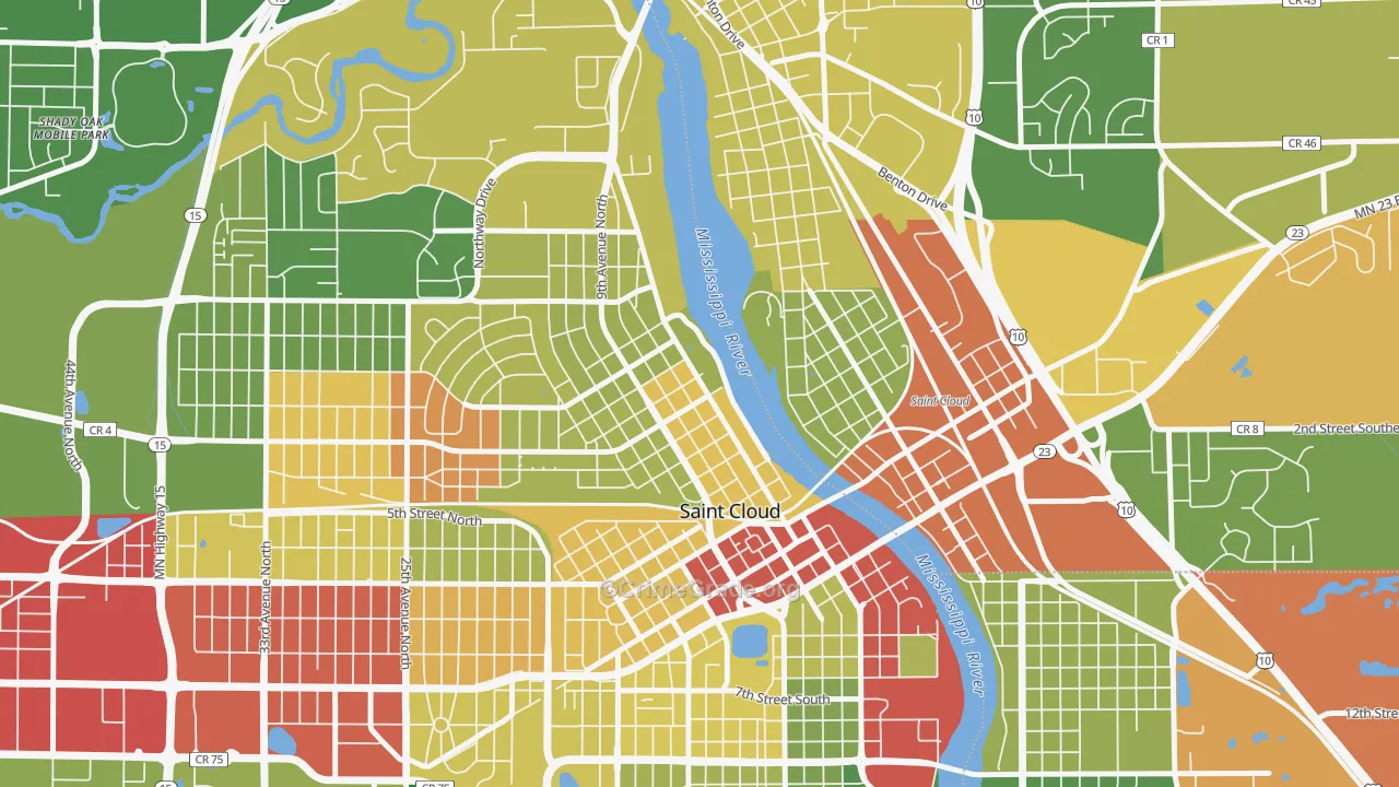 Northside Hester Park, St. Cloud, MN Map of Robbery Rates