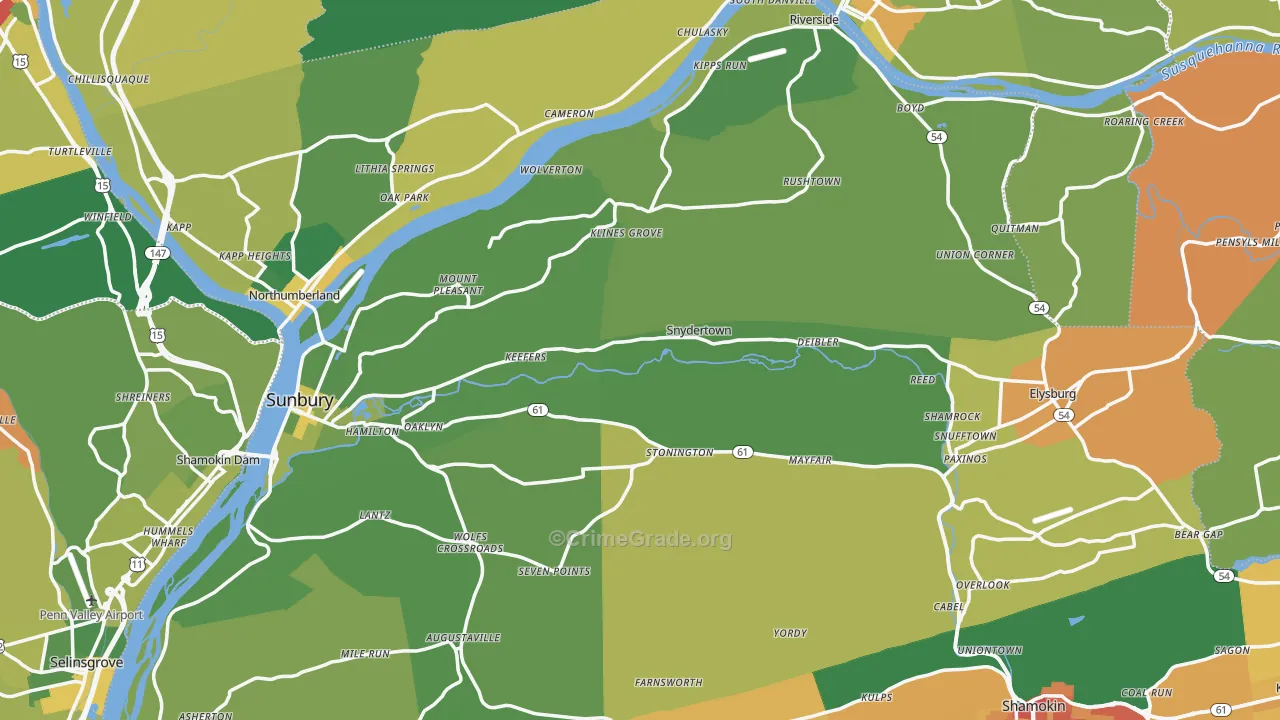 Northumberland County, PA Map of Robbery Rates
