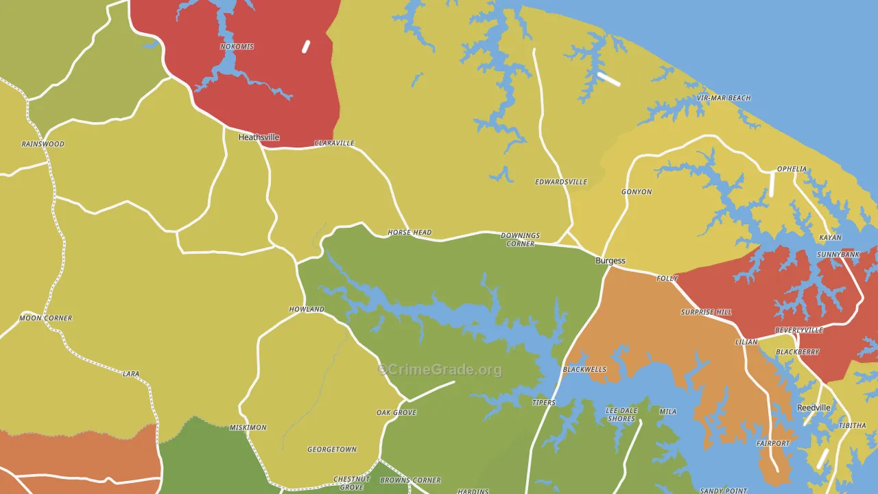 Northumberland County, VA Map of Robbery Rates