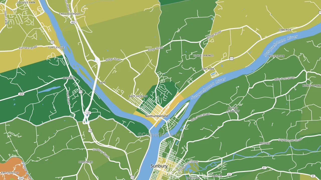 Northumberland, PA Map of Robbery Rates