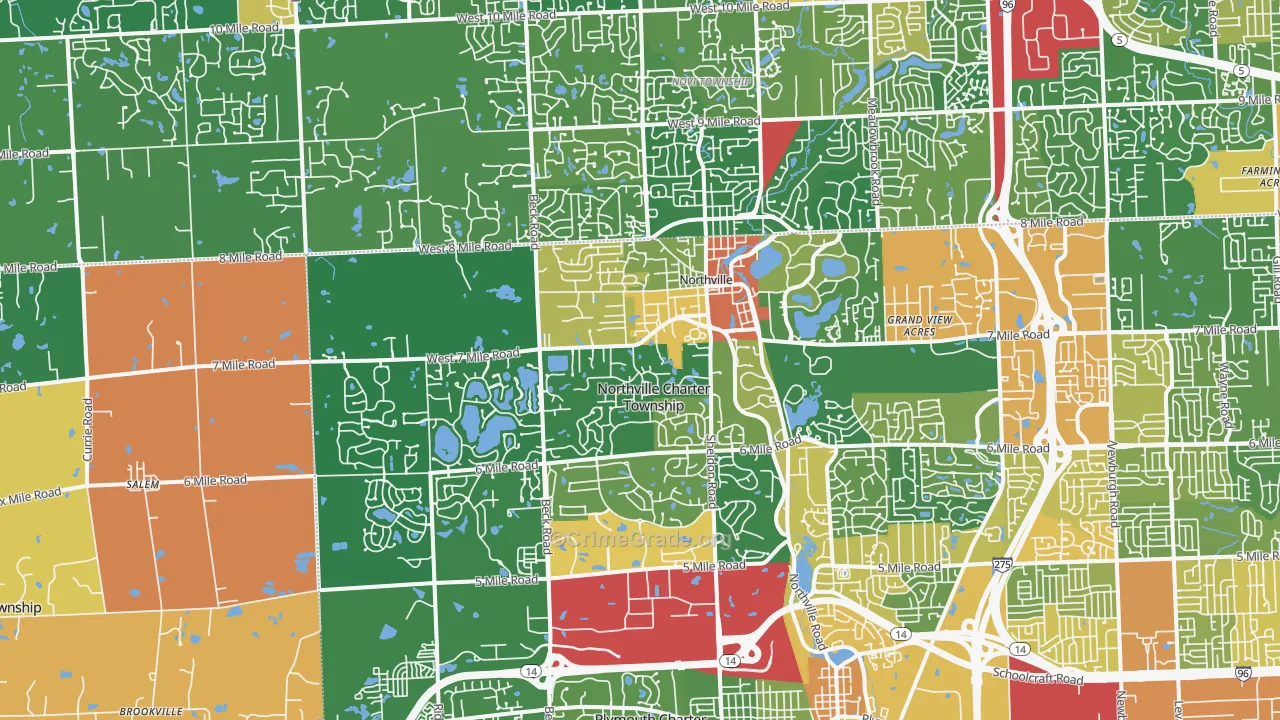 Northville, MI Map of Robbery Rates