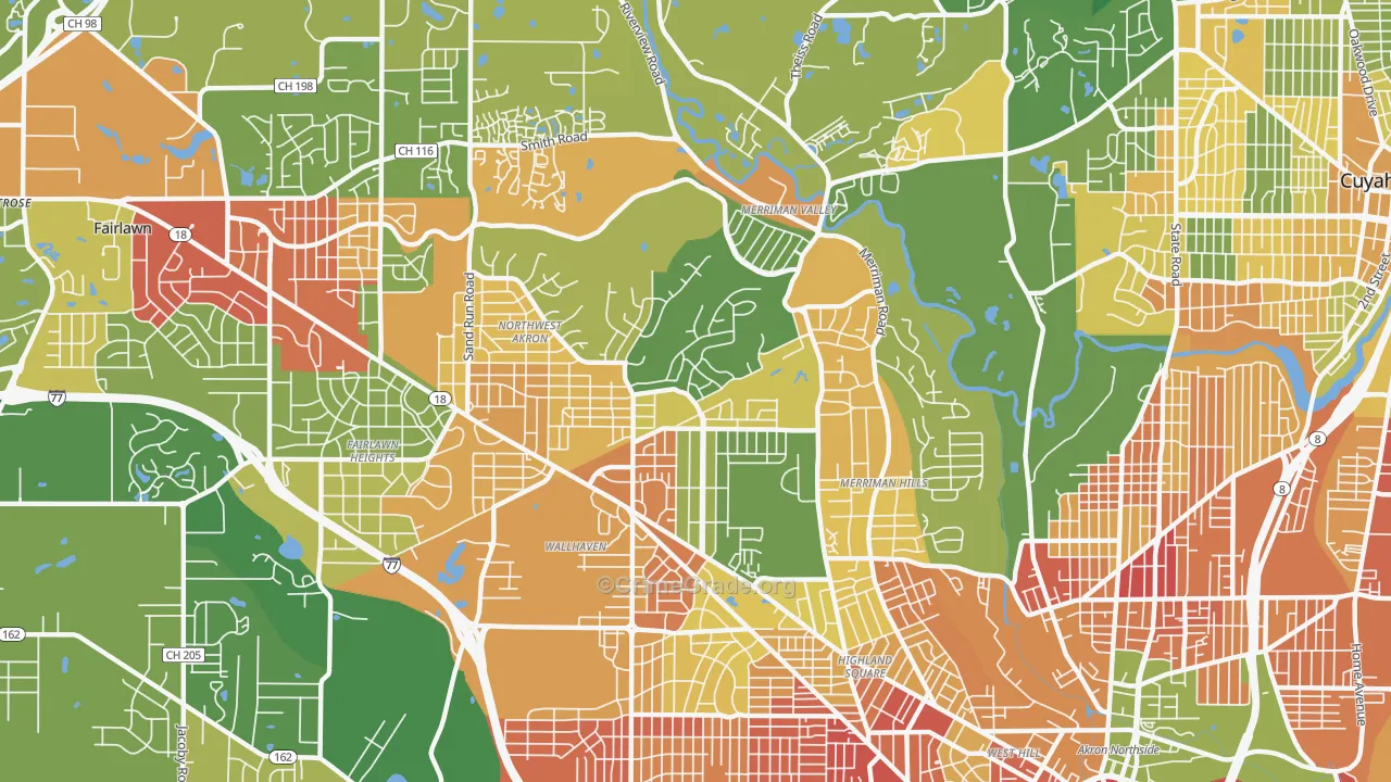 Northwest Akron, Akron, OH Map of Robbery Rates