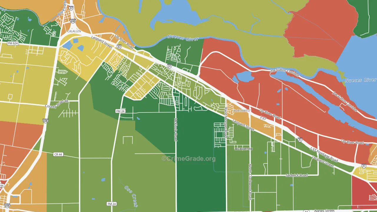 Northwest Corpus Christi, Corpus Christi, TX Map of Robbery Rates