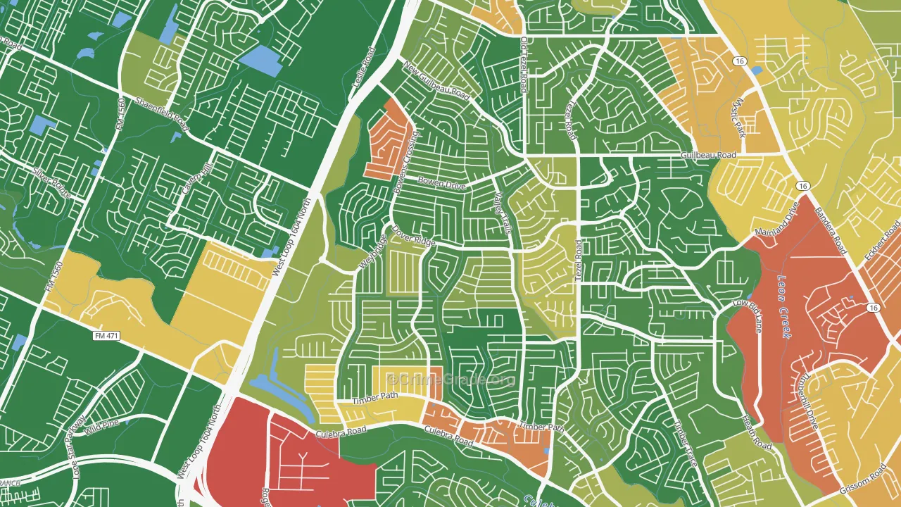 Northwest Crossing, San Antonio, TX Map of Robbery Rates